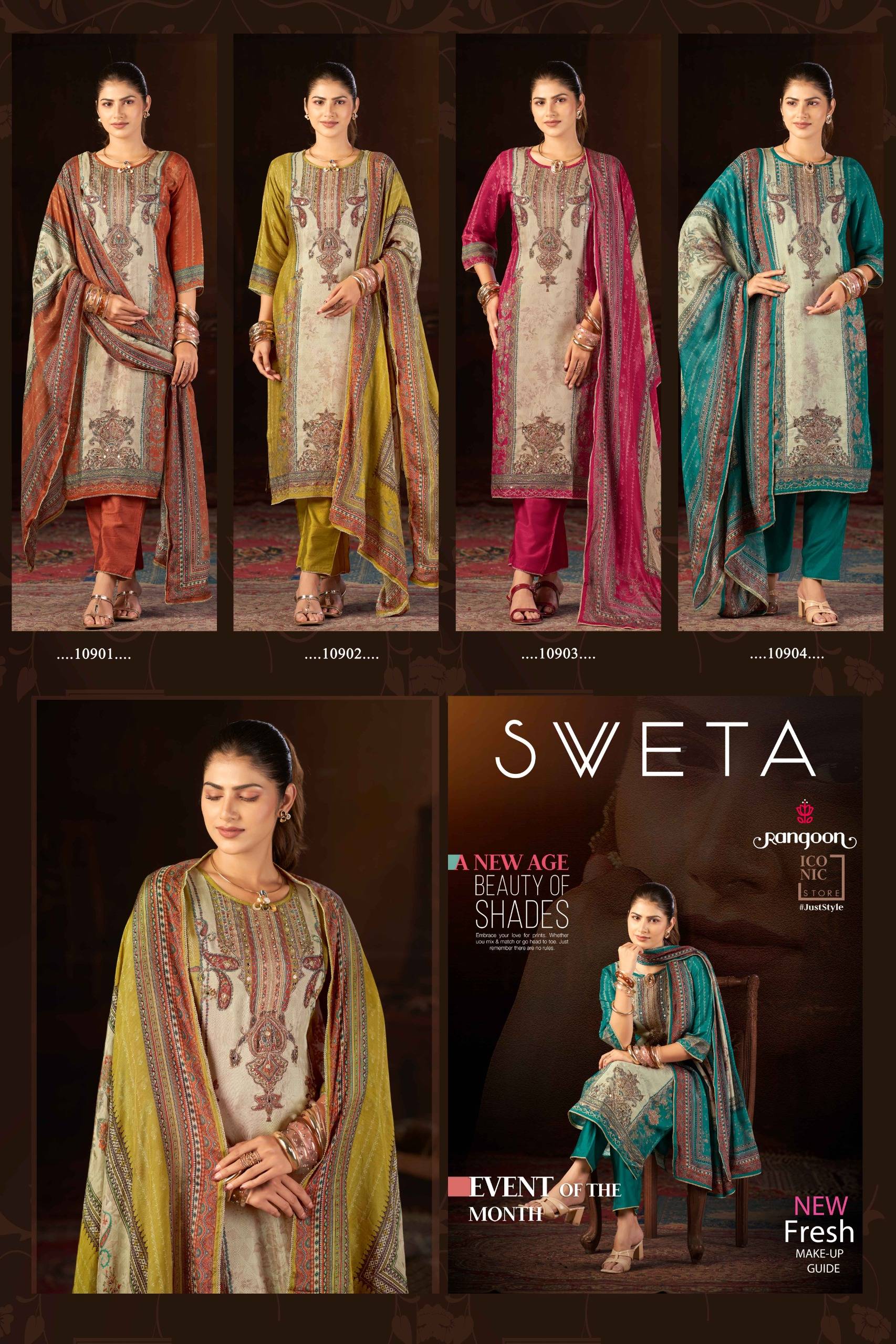 SVETA by Rangoon 10901 To 10904 Series Beautiful Pakistani Suits Wear Pure Muslin Stitched Dresses At Wholesale Price